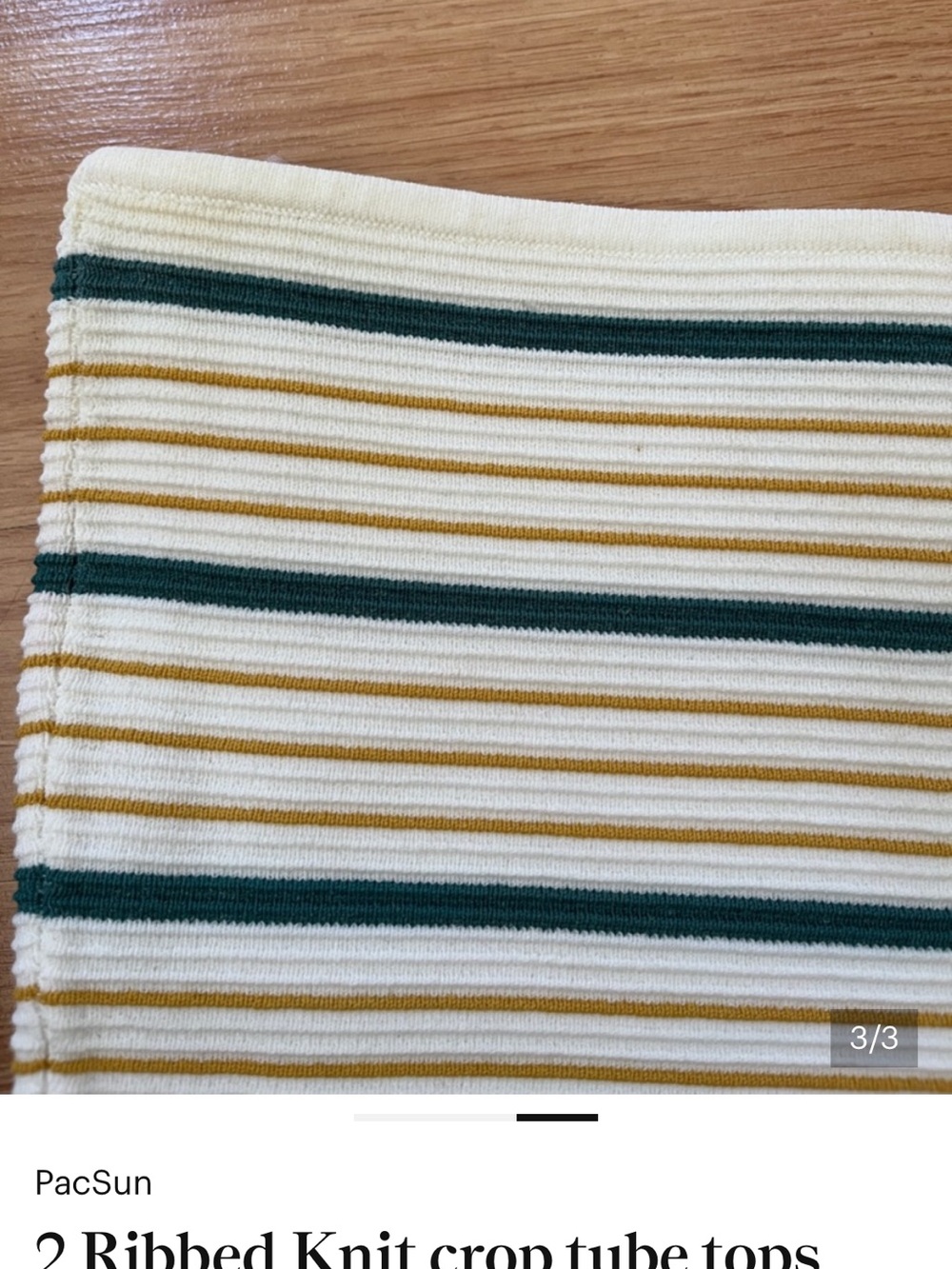 PacSun Cream Ribbed Crop Tube Top with Green and Mustard Stripes